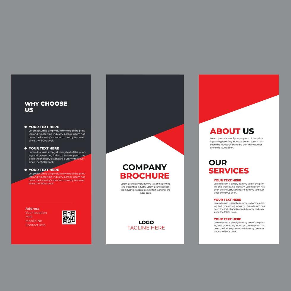 Unique red tri fold brochure design template for companies vector