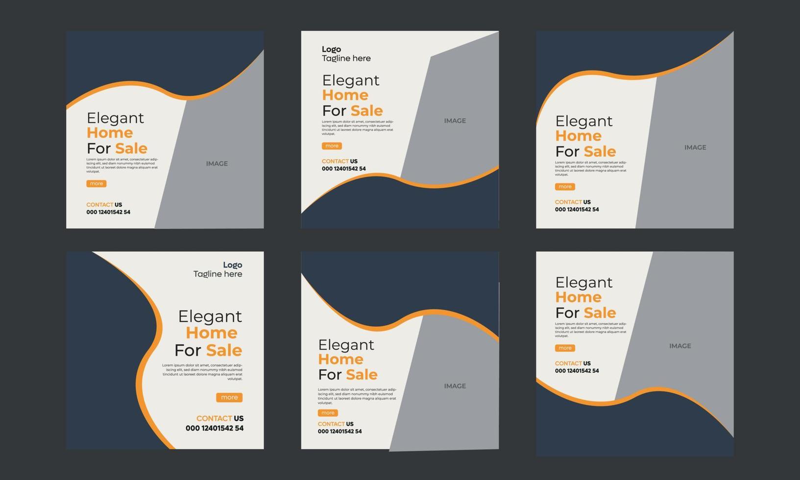 Attractive social media post design bundle for construction business, Real estate social template design for whole month vector