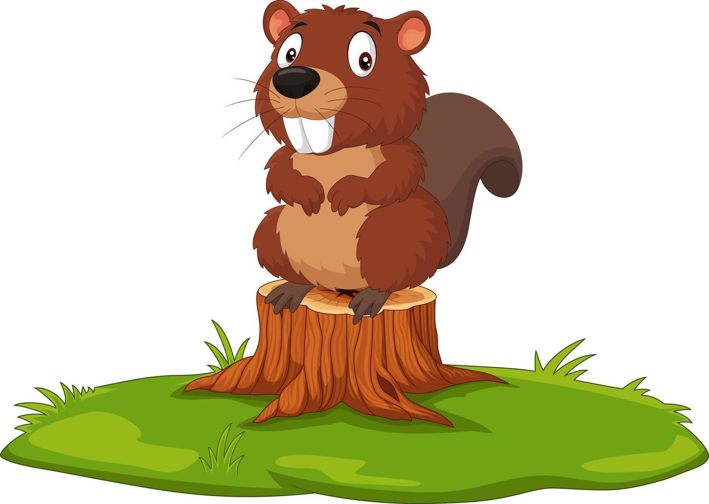 Cartoon beaver on tree stump vector