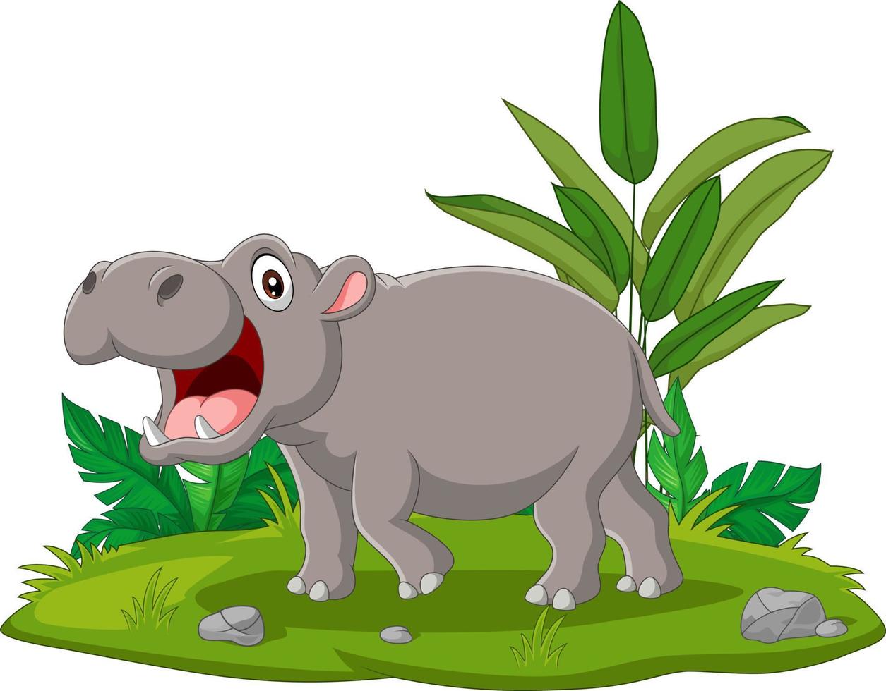 hipopótamo de dibujos animados con la boca abierta en la hierba 5151693  Vector en Vecteezy