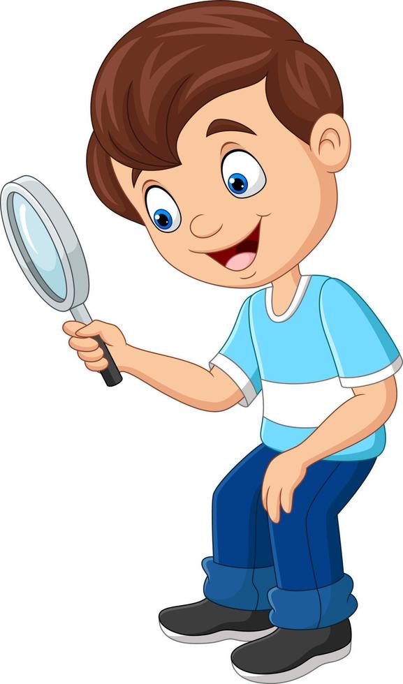 Little boy using a magnifying glass vector