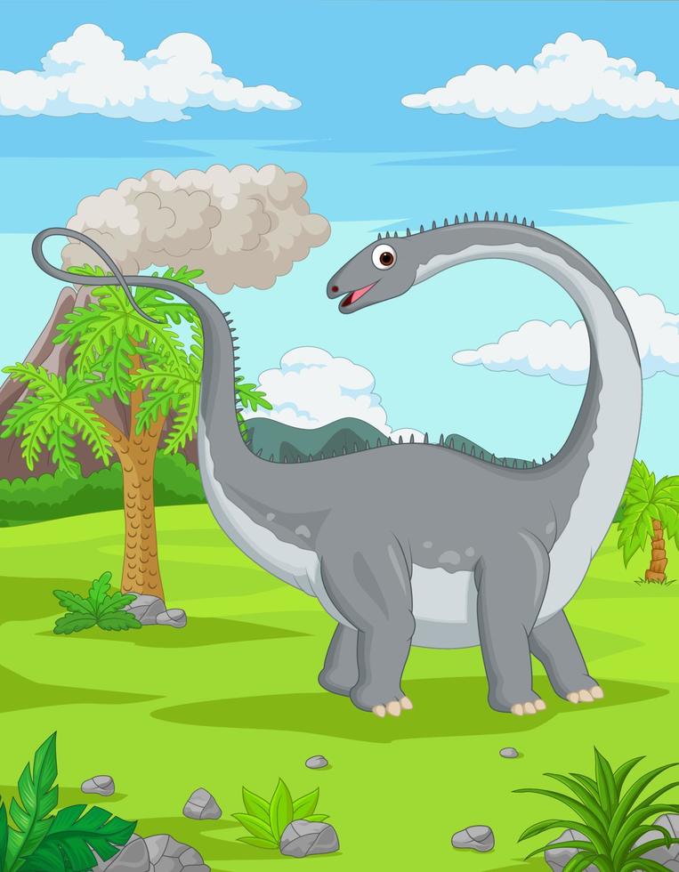 dinosaurio de dibujos animados en la jungla vector