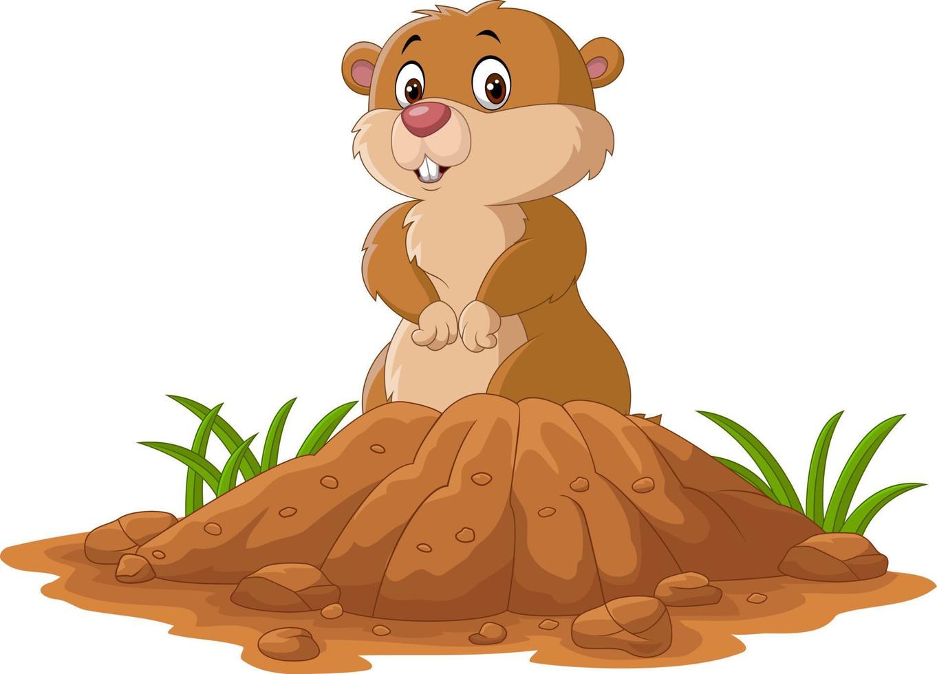 Cartoon funny groundhog standing outside its burrow vector