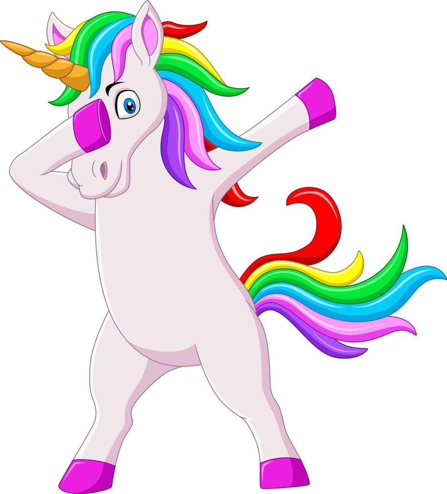 Cute dabbing horse unicorn cartoon dancing vector