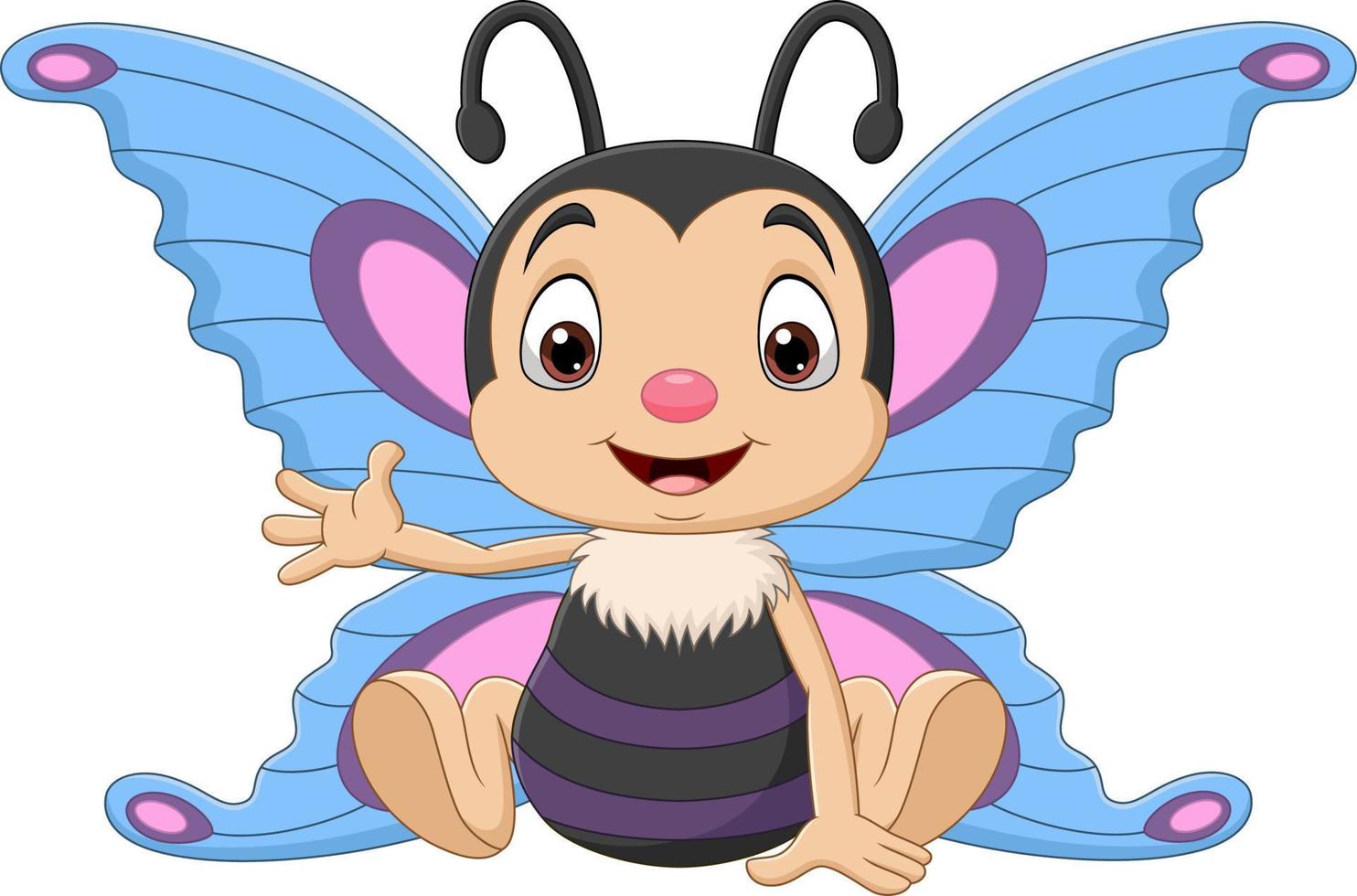 Cartoon funny butterfly sitting and waving vector