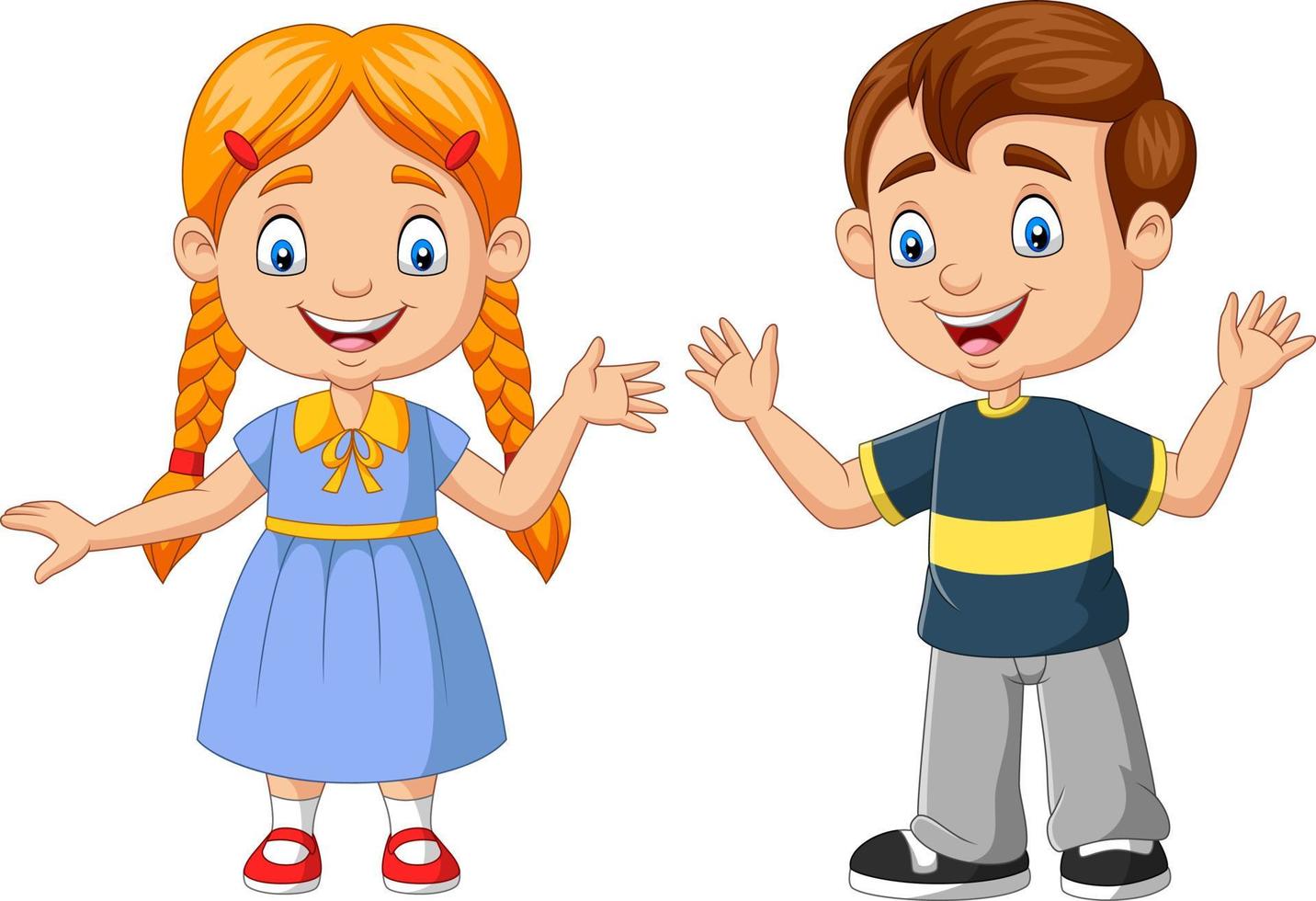 dibujos animados de niño y niña feliz vector