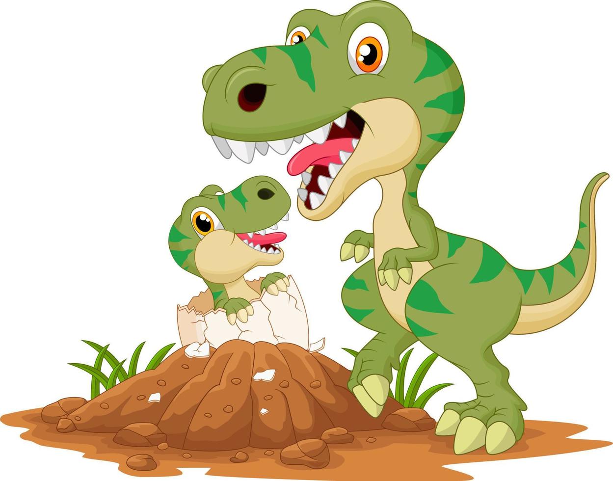 Mother tyrannosaurus with baby hatching vector