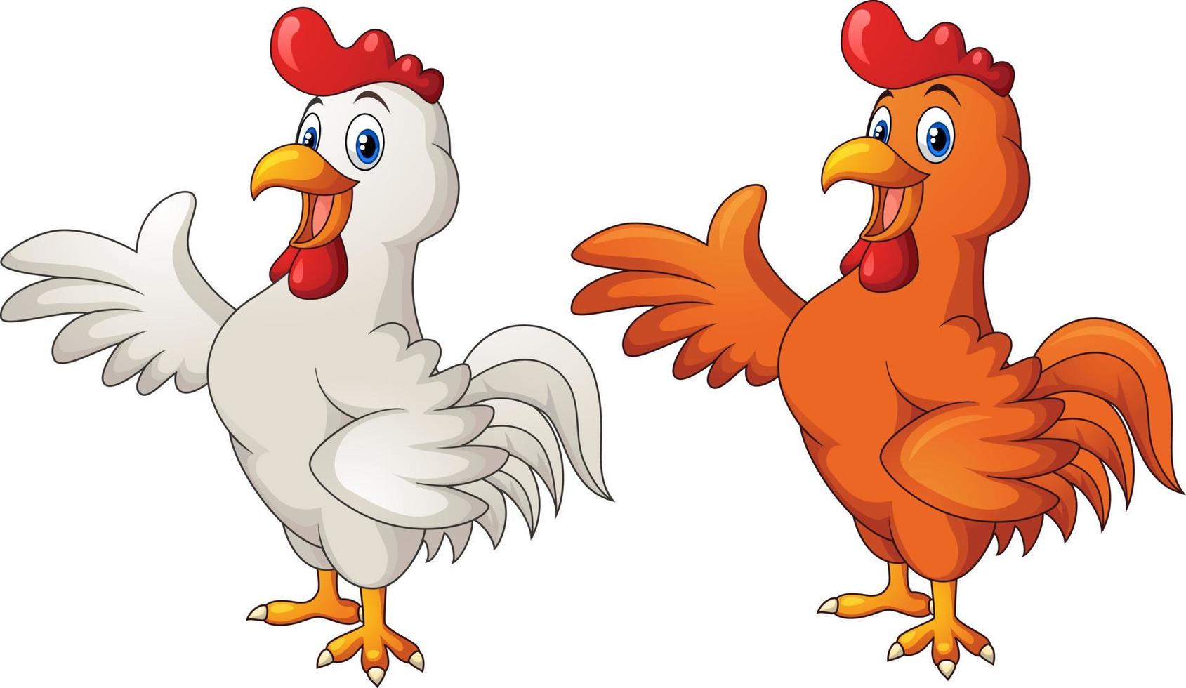 Cartoon rooster in a two different colors vector