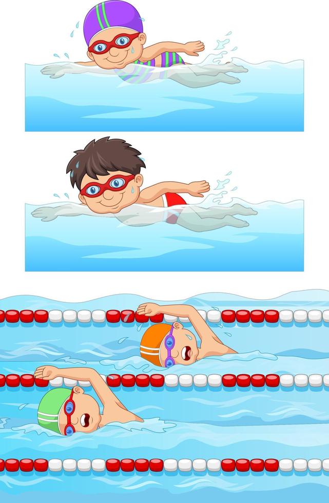 Swimming sport banners set with swimmers in the swimming pool vector