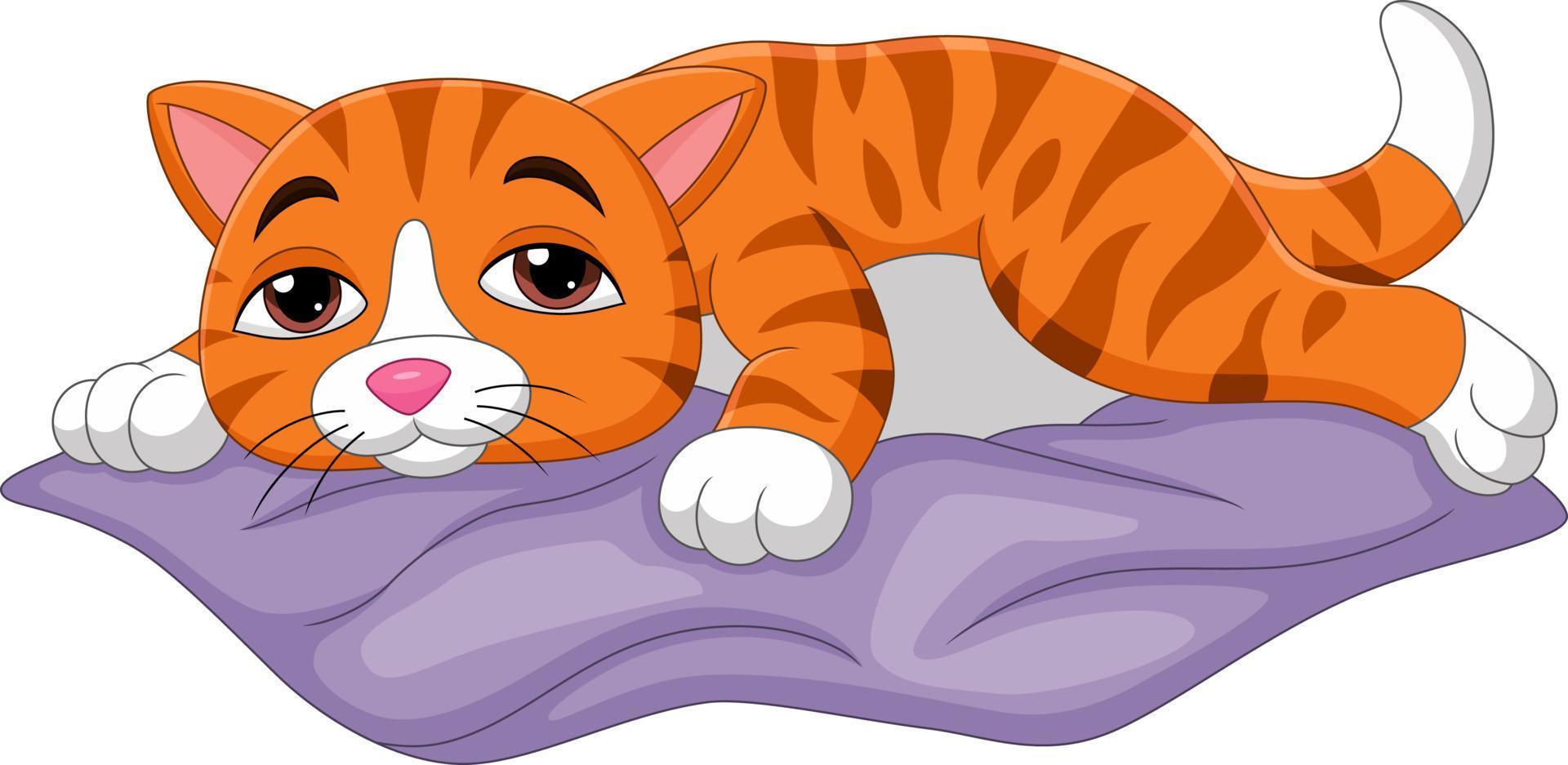 Tired cartoon cat sleeping on the pillow vector