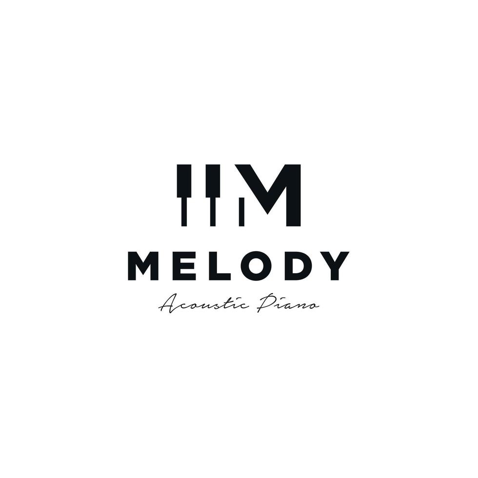 diseño de logotipo de piano con letra inicial m vector