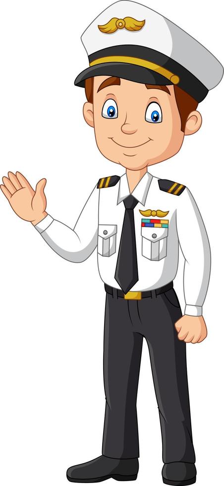 Cartoon happy captain waving hand vector