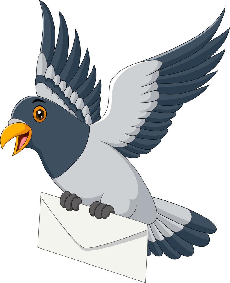 Cartoon funny pigeon delivering letter vector