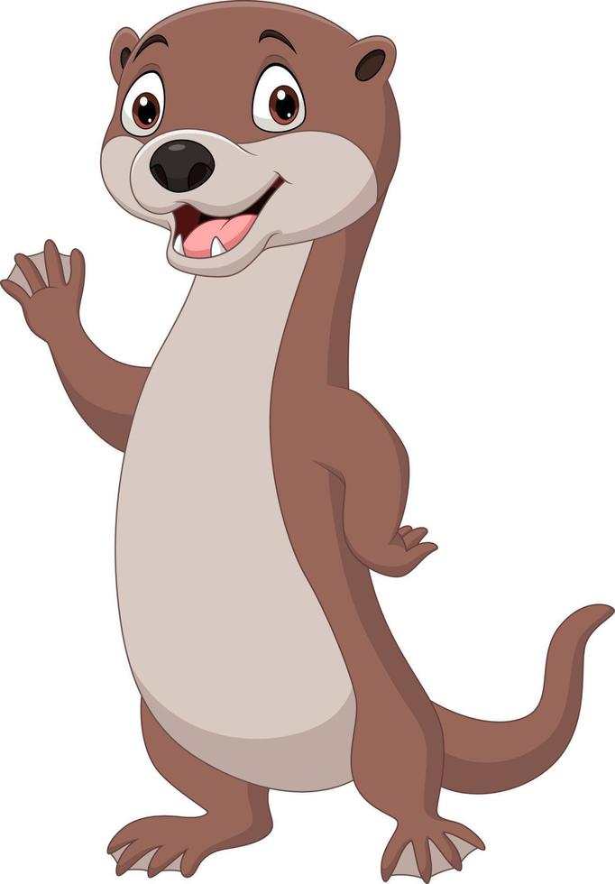 Cartoon funny otter waving its hand vector