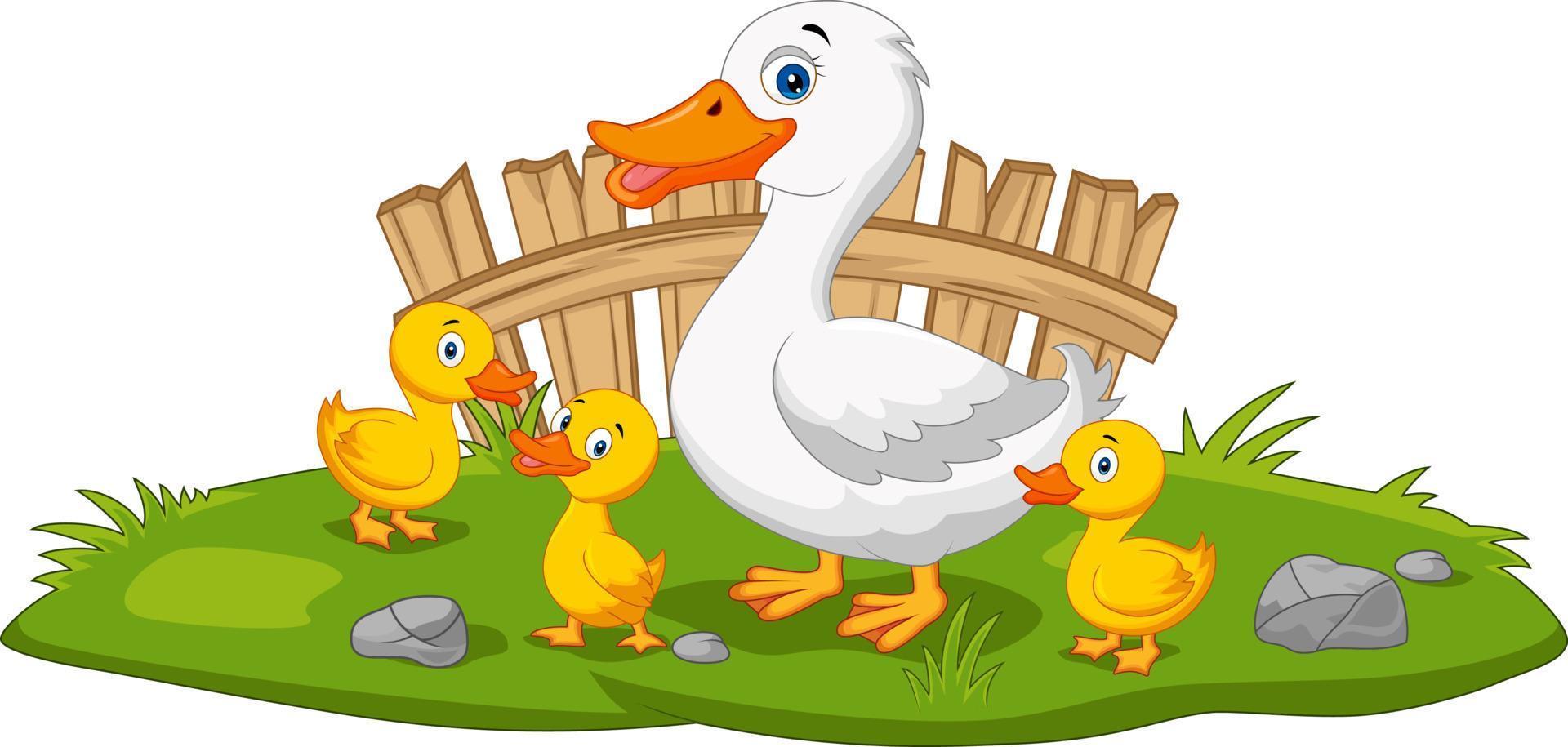 Cartoon happy mother duck and ducklings vector