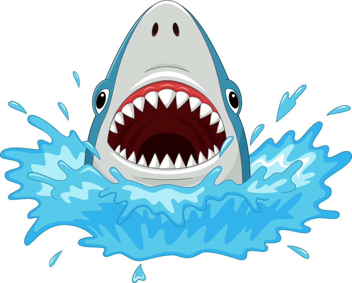 tiburón de dibujos animados con mandíbulas abiertas aislado en un fondo blanco vector
