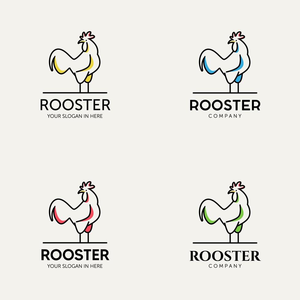 conjunto de ilustración de vector de diseño de logotipo de gallo minimalista, excelente para la agricultura de alimentos de restaurante de granja y otros negocios