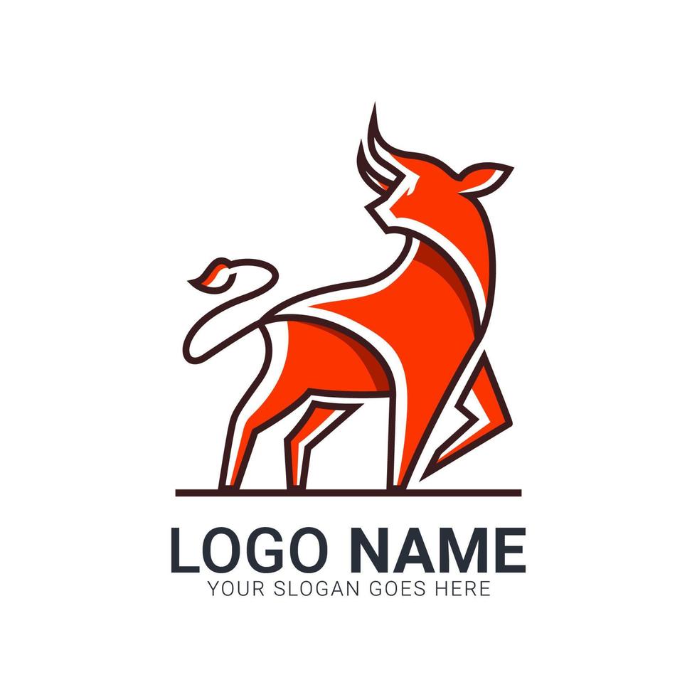 logotipo de toro con línea oscura y color naranja. diseño de logotipo de toro. vector