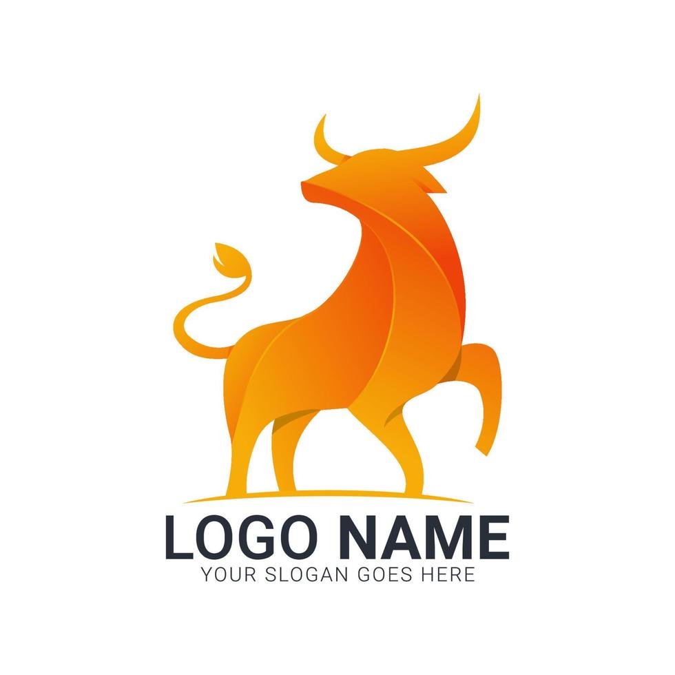 Bull with full orange gradient. Bull logo design. vector