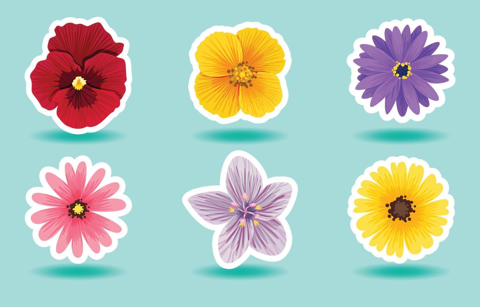 conjunto de pegatinas de flores florecientes de primavera vector