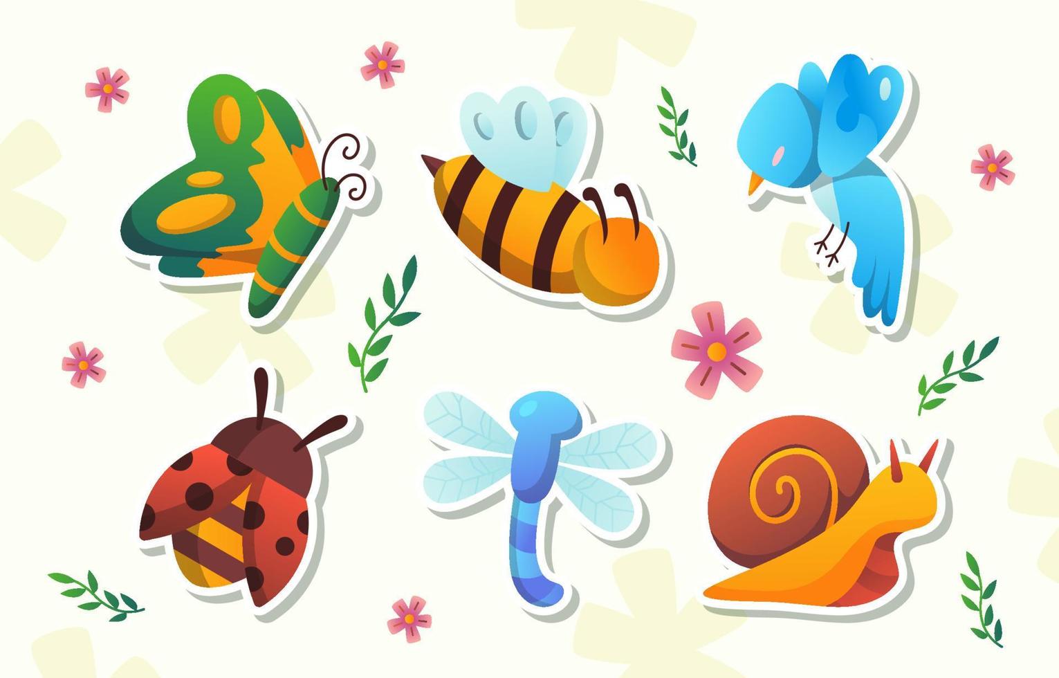 Spring Animals Stickers Set vector