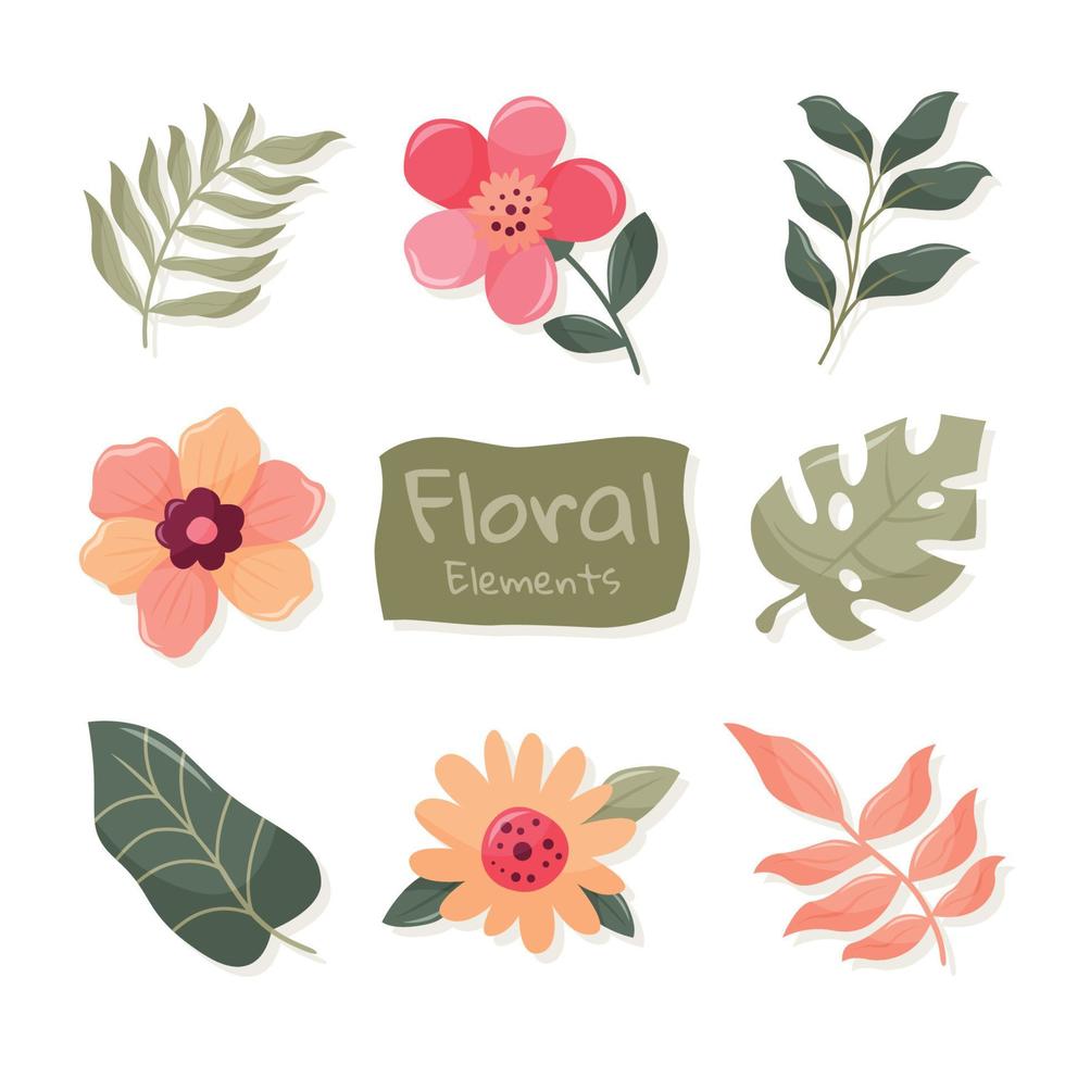 conjunto de elementos florales de primavera vector