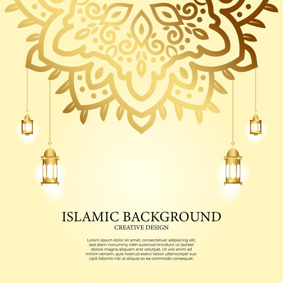 Islamic greeting card with lantern, ornament or mandala design background. vector