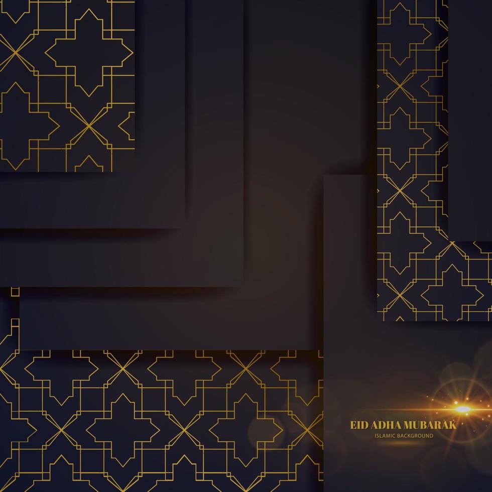 Eid adha mubarak greeting card black gold with pattern islamic design vector