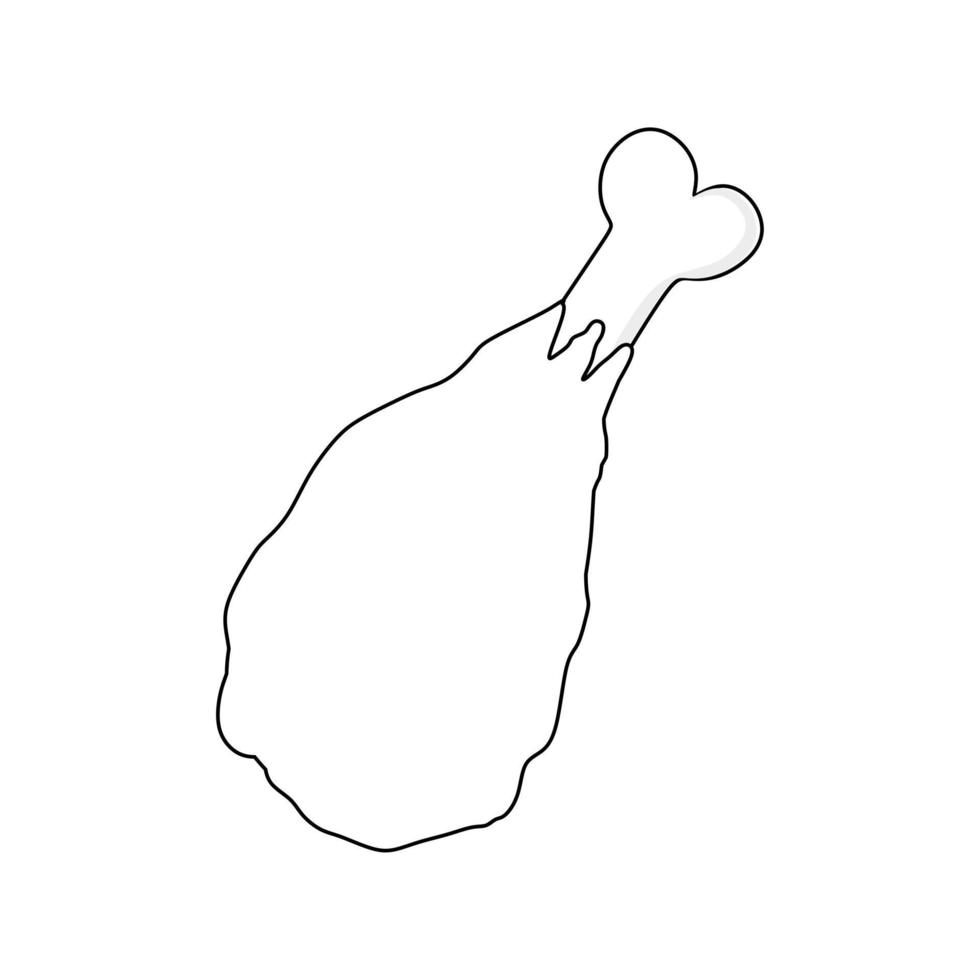 Black and white vector illustration of crispy fried chicken thigh for coloring book and doodles