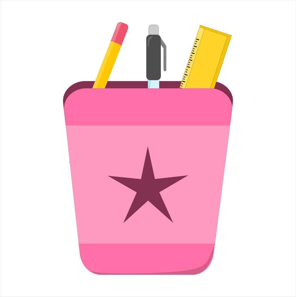 Vector illustration set of a pencil holder filled with school supplies