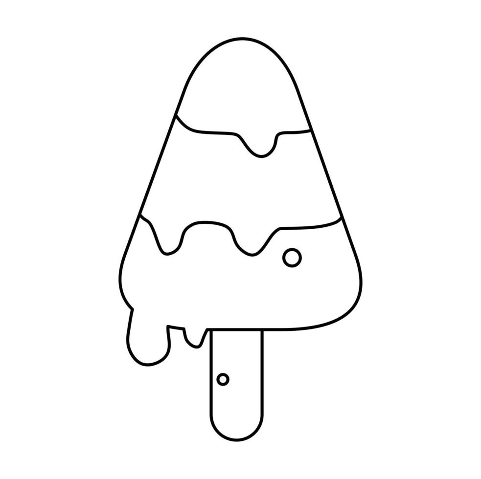 Black and white vector illustration of ice cream of various flavors starting to melt for coloring and doodle