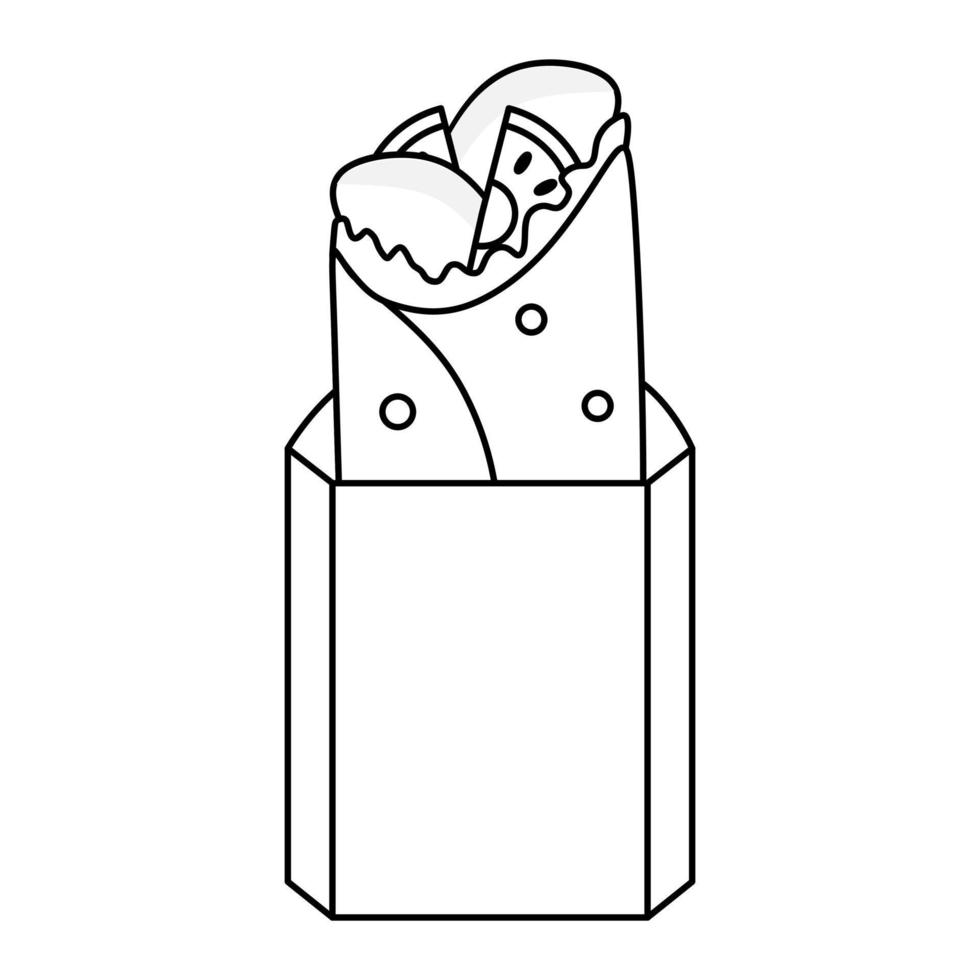 Black and white vector illustration of kebabs in box containers for coloring book and doodles