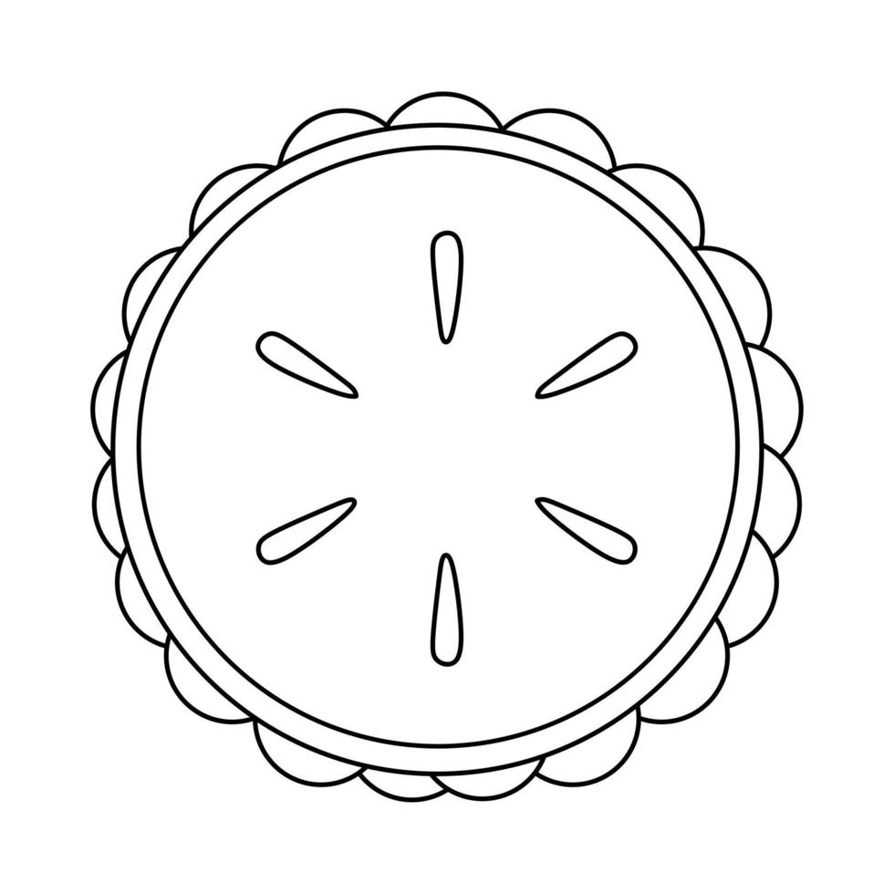 Black and white vector illustration of a pie with jam seen from above