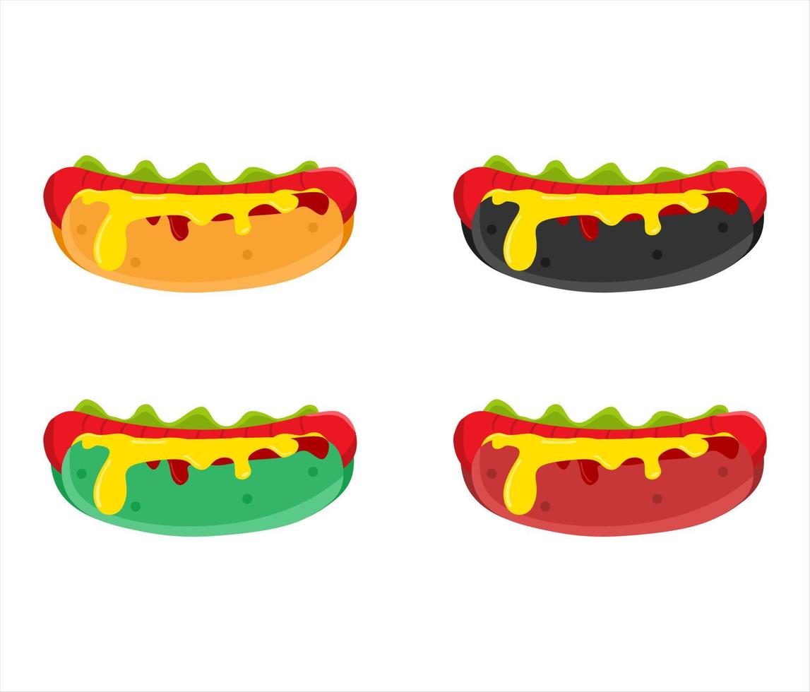 Vector set illustration of hotdog with cheese and tomato sauce, restaurant and culinary theme. perfect for advertising food products