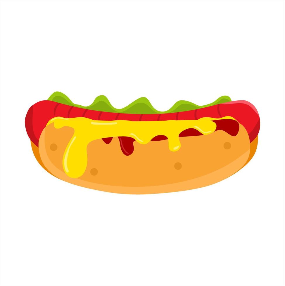 ilustración vectorial de perrito caliente con queso y salsa de tomate, restaurante y tema culinario. perfecto para la publicidad de productos alimenticios vector