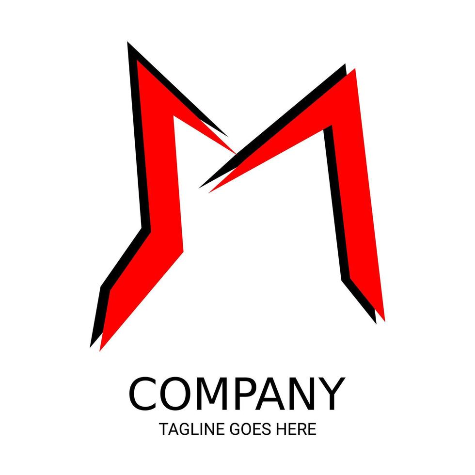 Very cool, unique, and simple black and red letter M logo design. vector