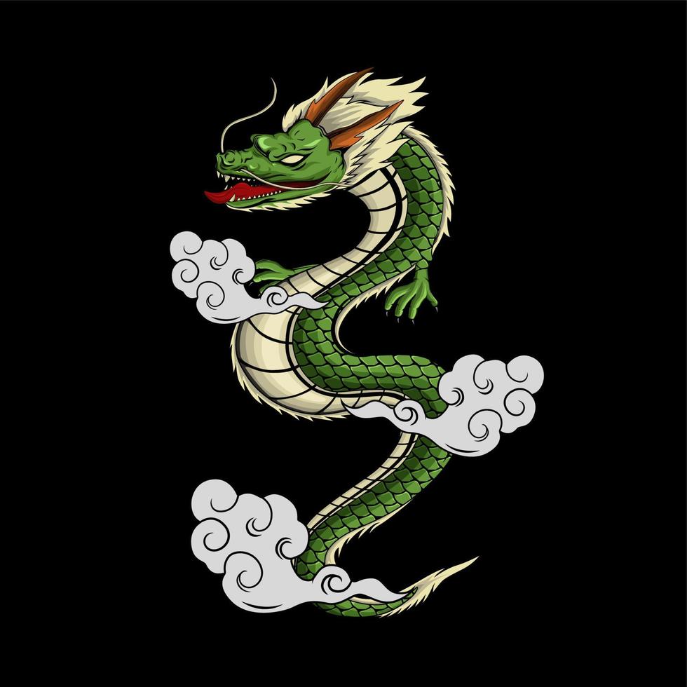 Japanese dragon illustration for tshirt design vector