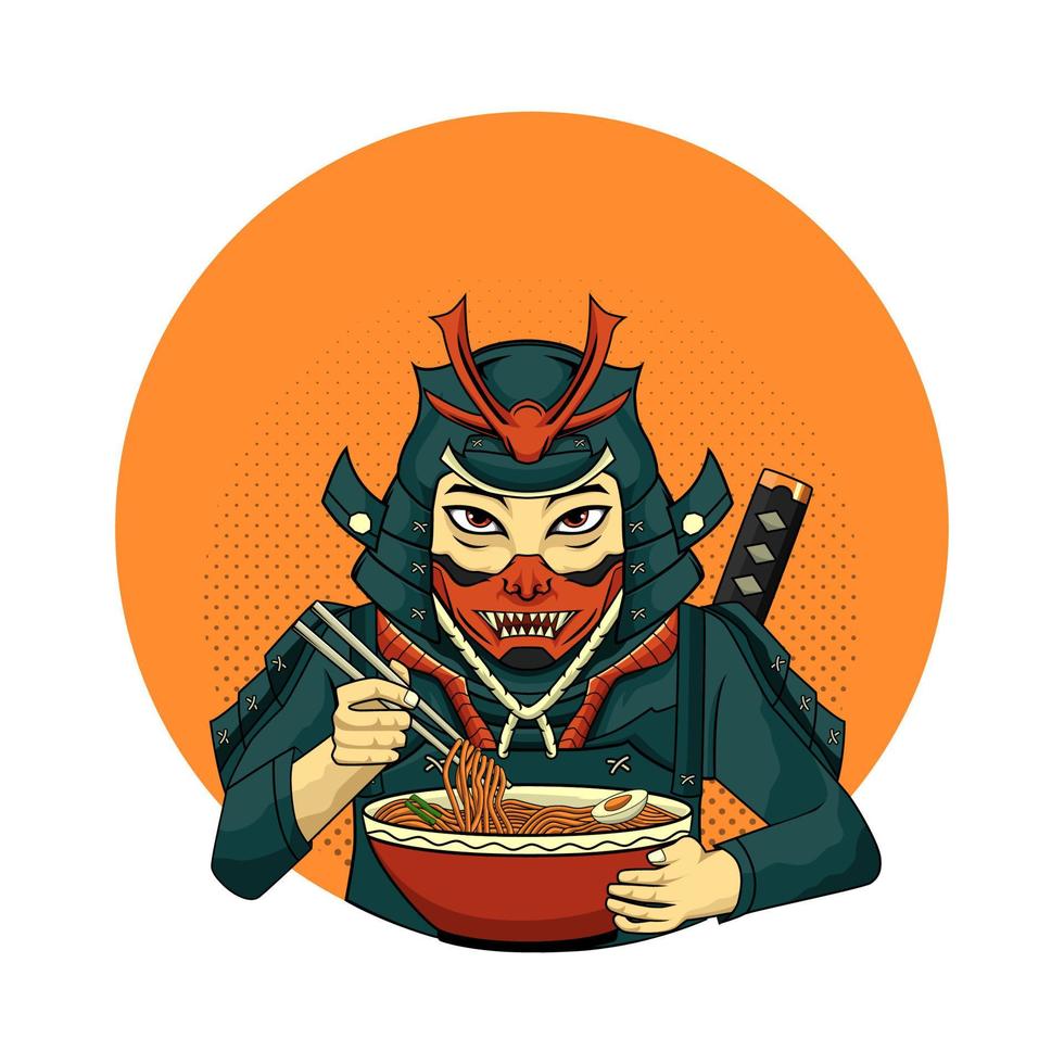 Illustration samurai with ramen vector