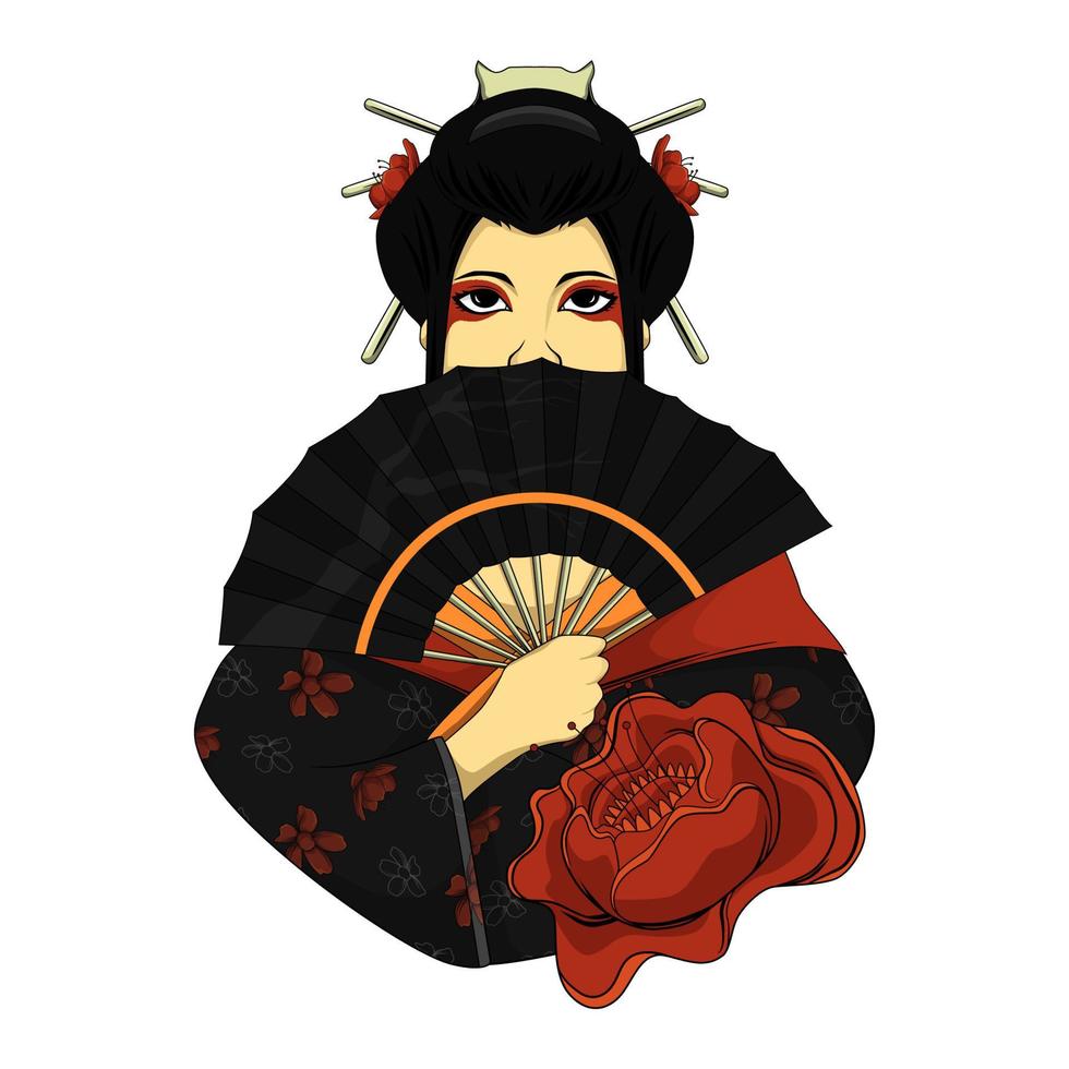 Geisha japan women with dragon for tshirt design vector