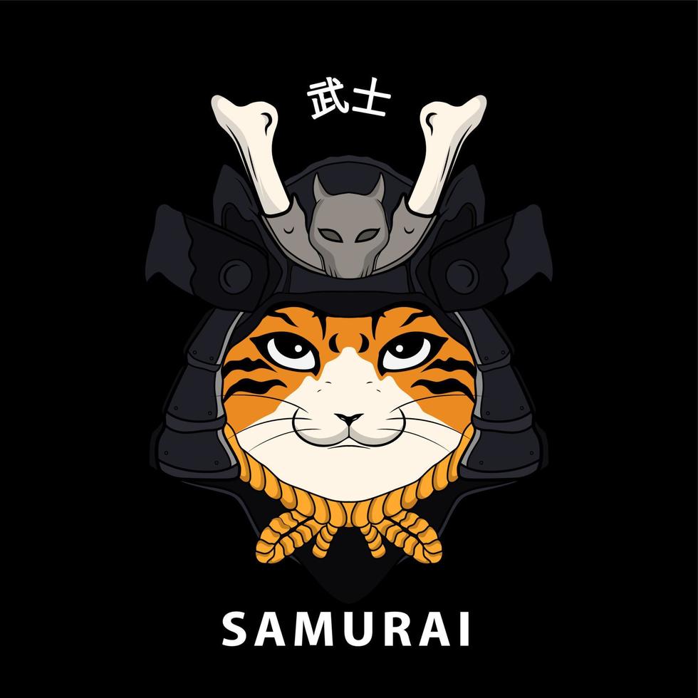 Japanese head samurai cat vector