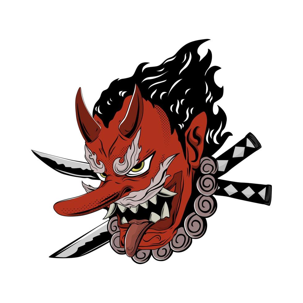 Tengu head illustration for tshirt design vector