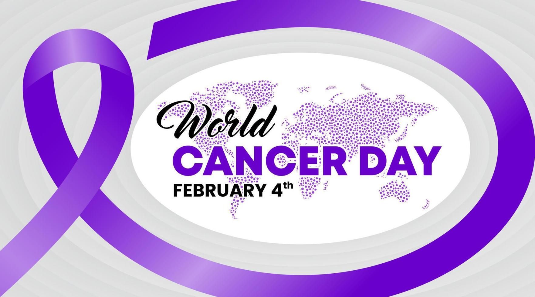 fondo del día mundial del cáncer con una cinta y una imagen del mundo vector