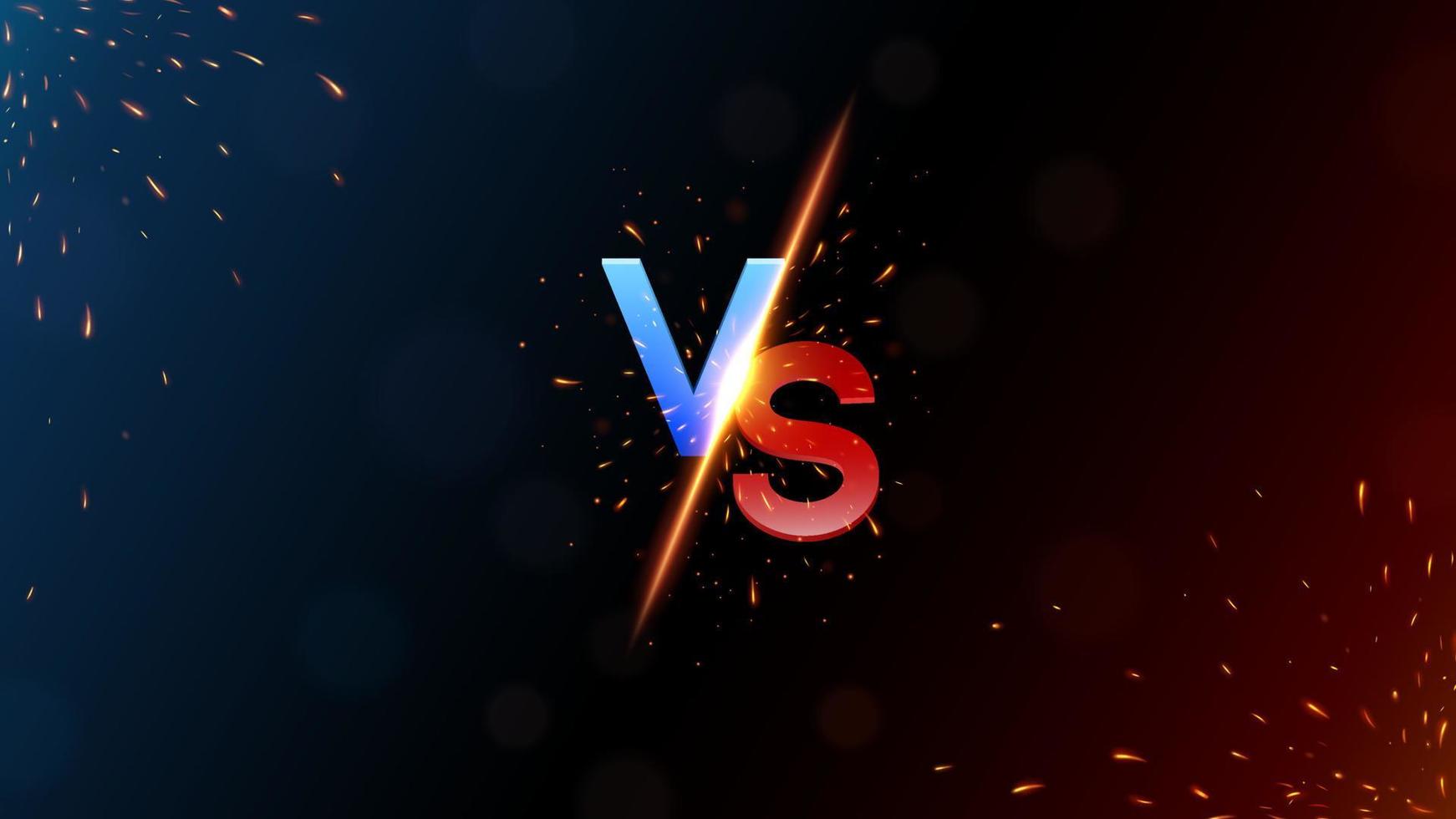 versus banner con fuego brillante, aislado en fondo rojo y azul, fácil de editar. ilustración vectorial vector