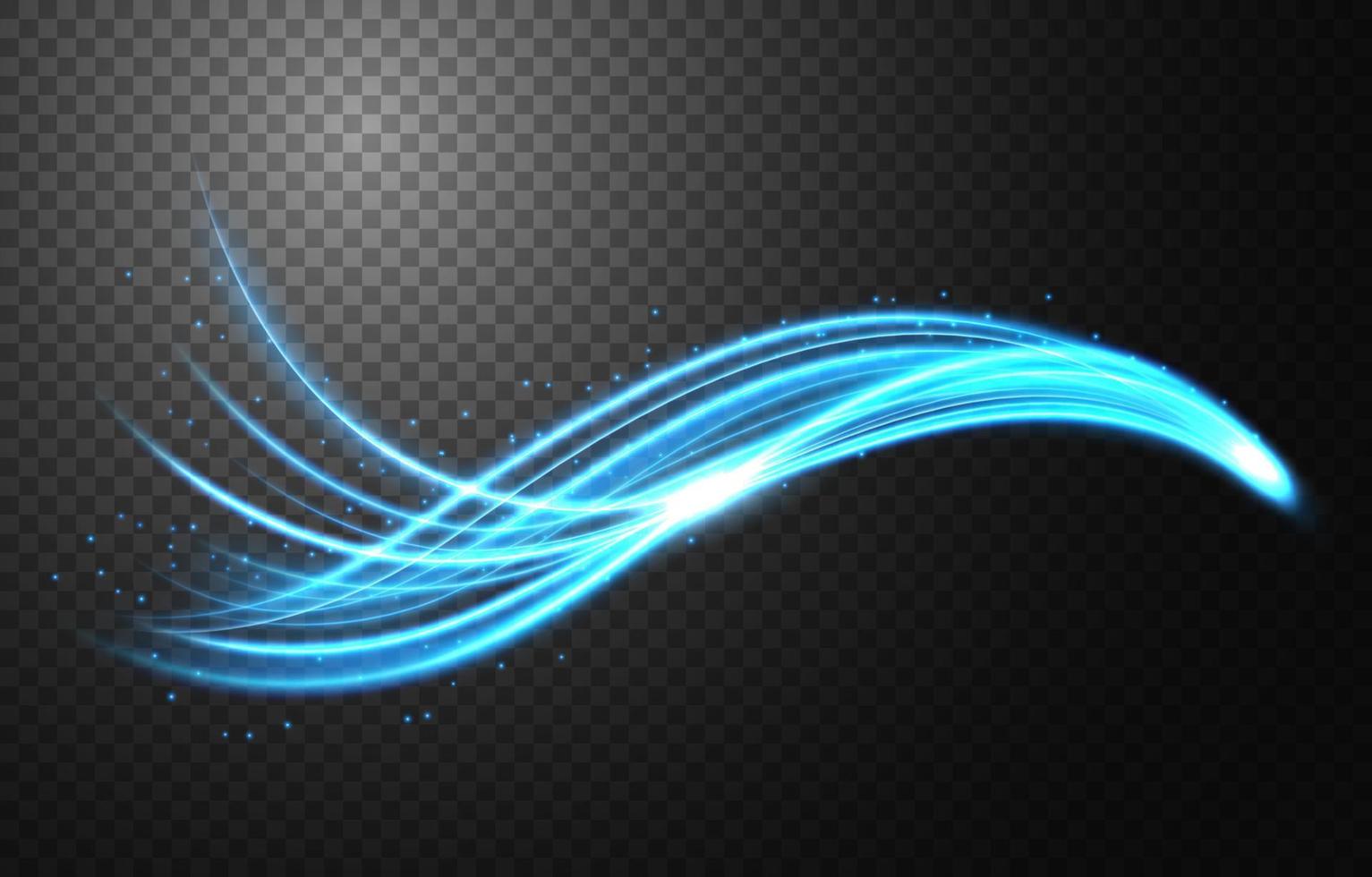 Abstract blue wavy line of light with a transparent background, isolated and easy to edit. Vector Illustration