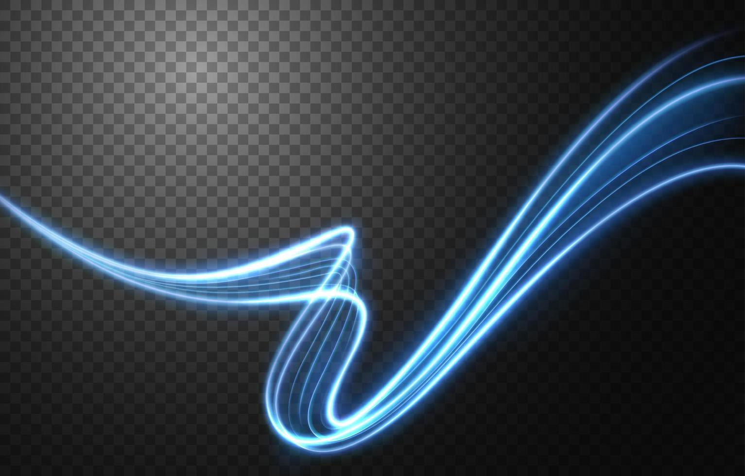 Abstract blue wavy line of light with a transparent background, isolated and easy to edit. Vector Illustration