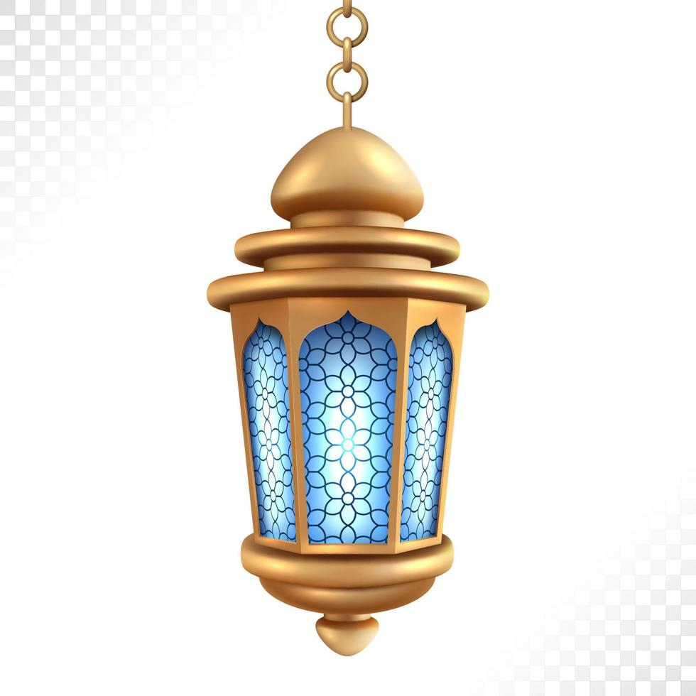 Realistic Gold Lantern, Isolated islamic lamp culture decoration. Vector Illustration