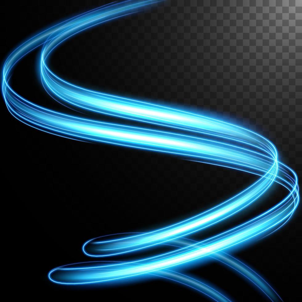 Abstract blue wavy line of light with a transparent background, isolated and easy to edit. Vector Illustration