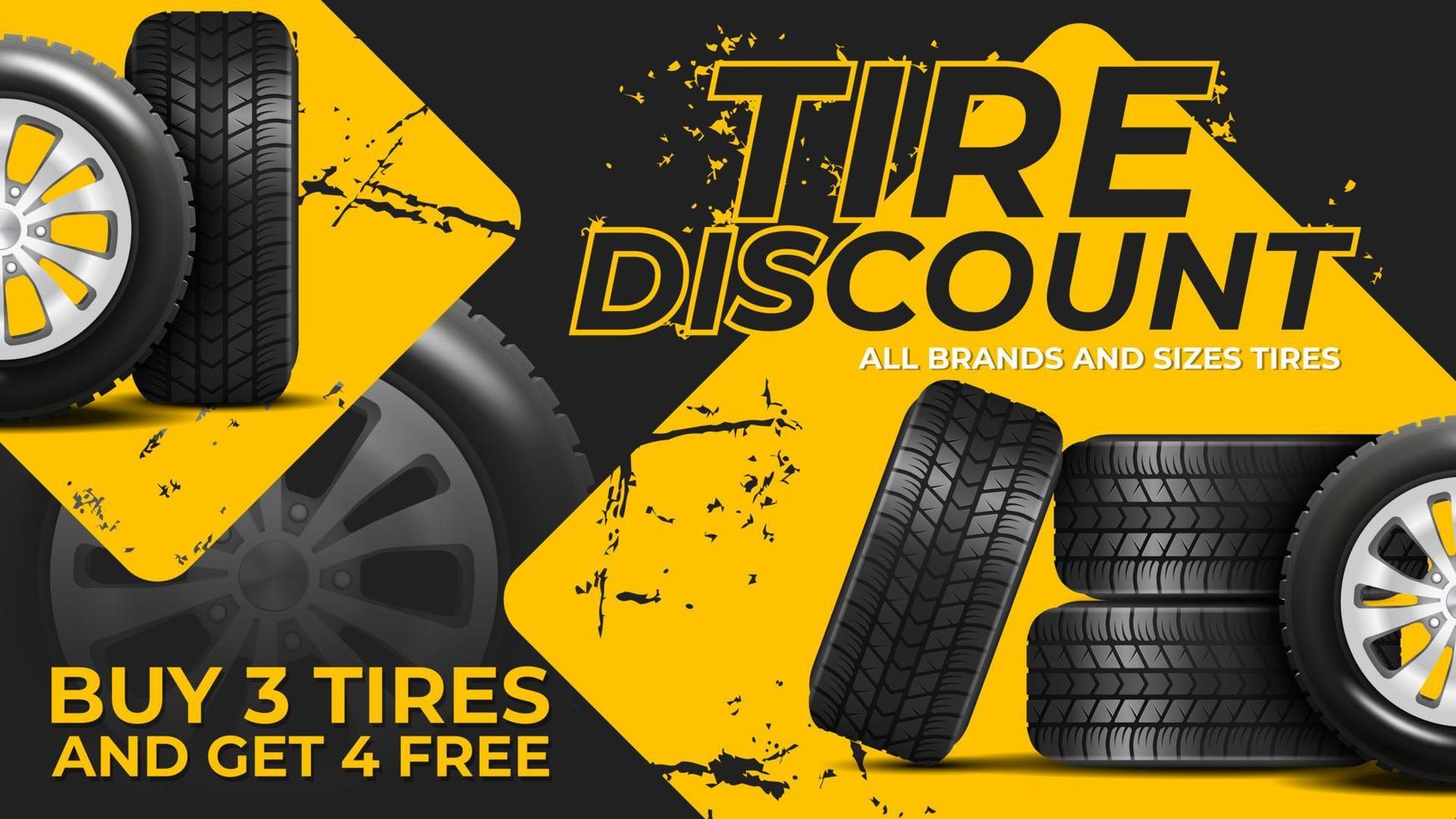 Realistic Car Wheels Set with Alloy Rims, Tire Discount Concept. Isolated Vector on A White Background