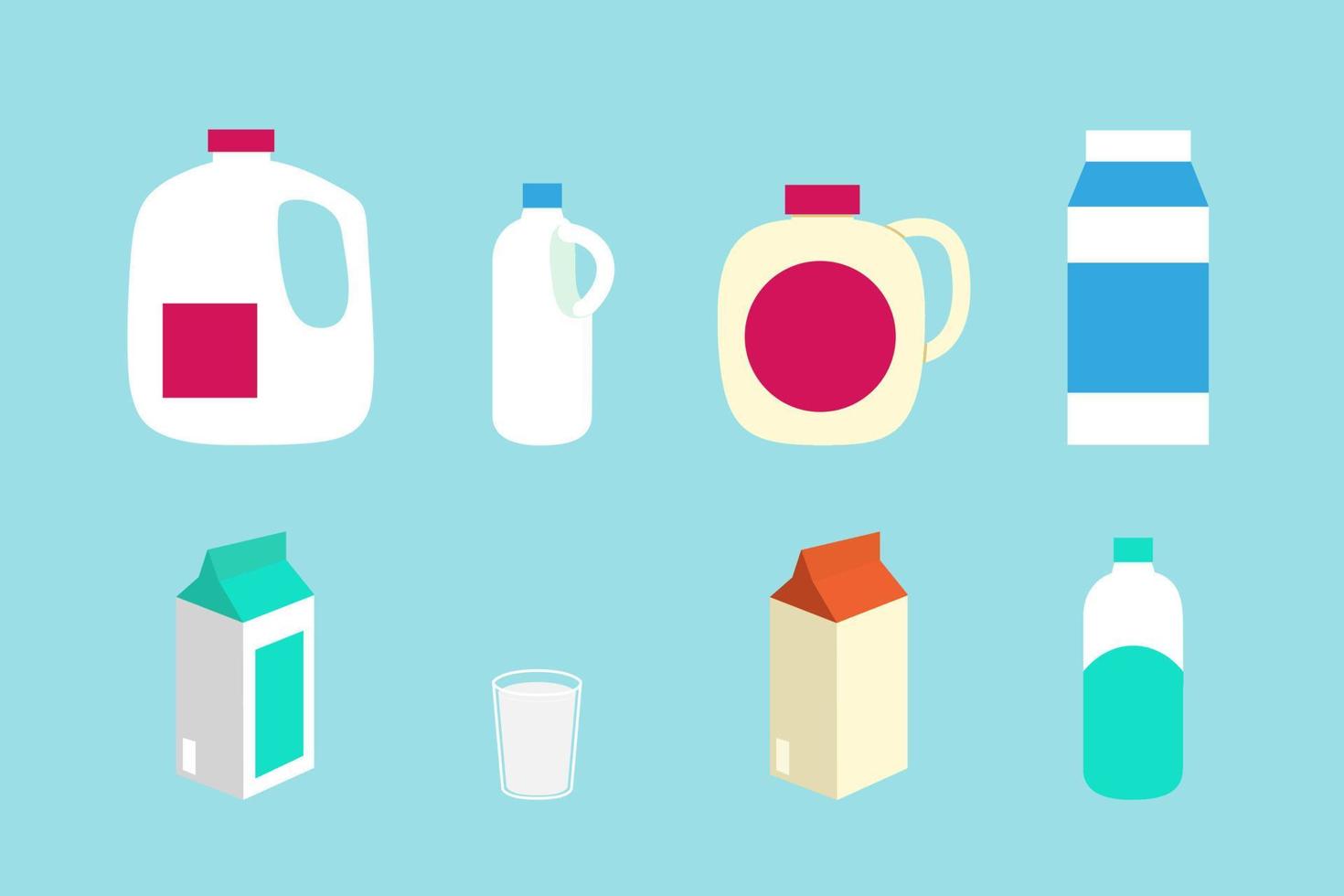 Various milk in container vector collection via glass, boxes and bottles