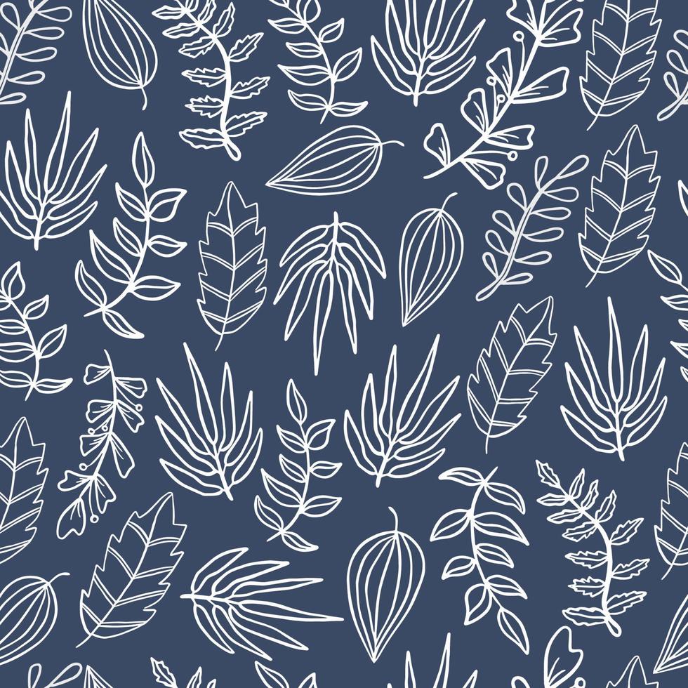 Abstract ornamental seamless pattern with leafs in navy background. Floral repeating background. Endless print texture. Fabric design. vector wallpaper